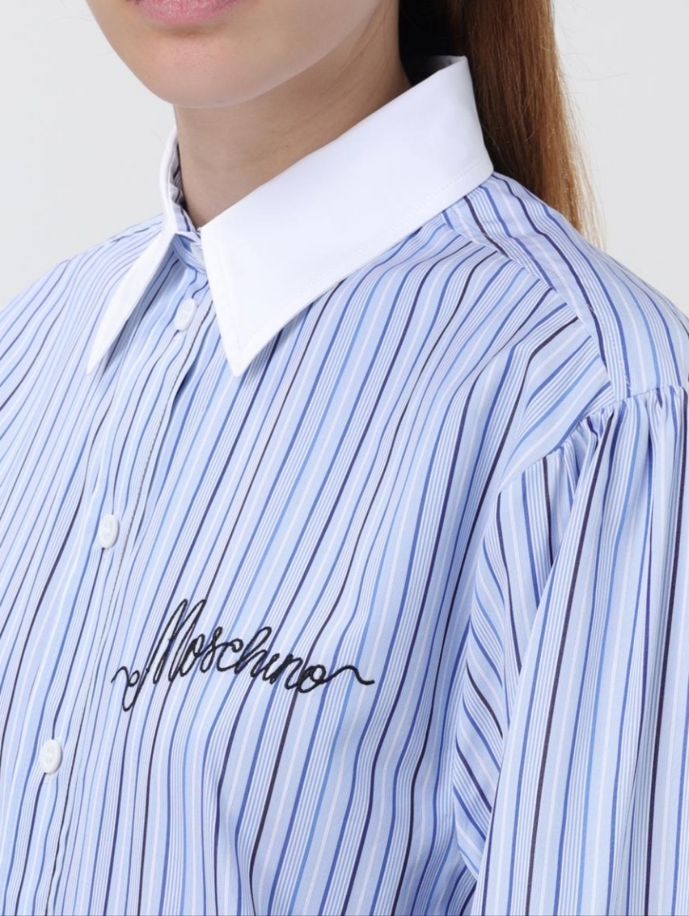 Moschino Couture!  Light Blue & White Striped Asymmetrical Shirt Dress - Picture 4 of 12
